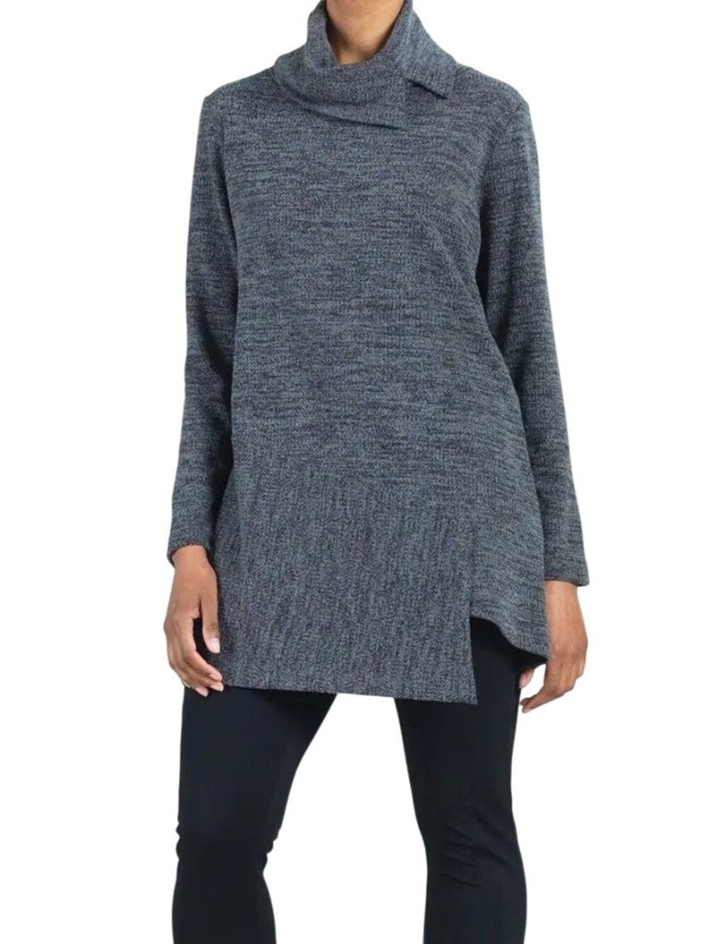 Clara Sunwoo Asymmetric Cowl Neck Tunic S Smoke USA Casual Travel Layering